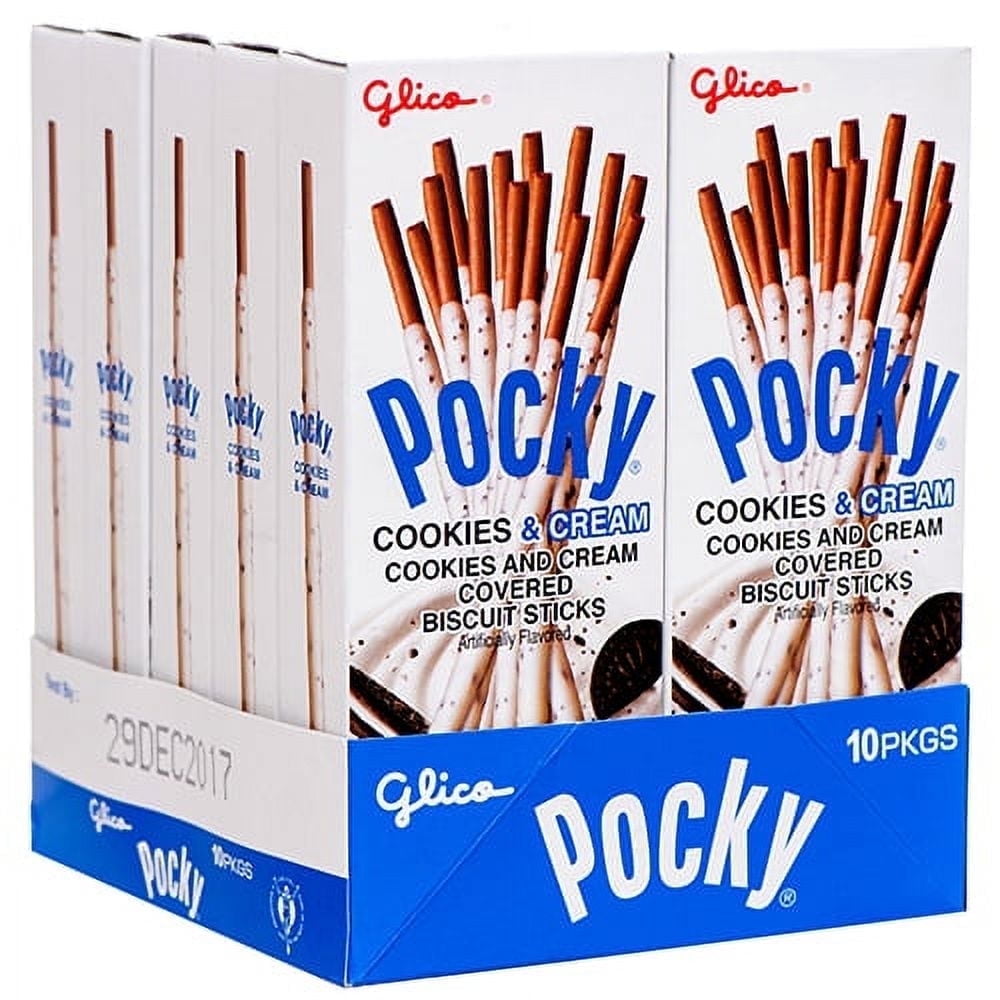 Pocky Chocolate Candy, Cookies Cream Flavor, 1.41 Oz Pack of 10