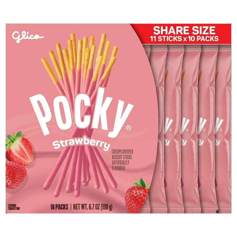 パッキー。 Pocky Strawberry Covered Biscuit Sticks Share Pack 190 gram / 6.7