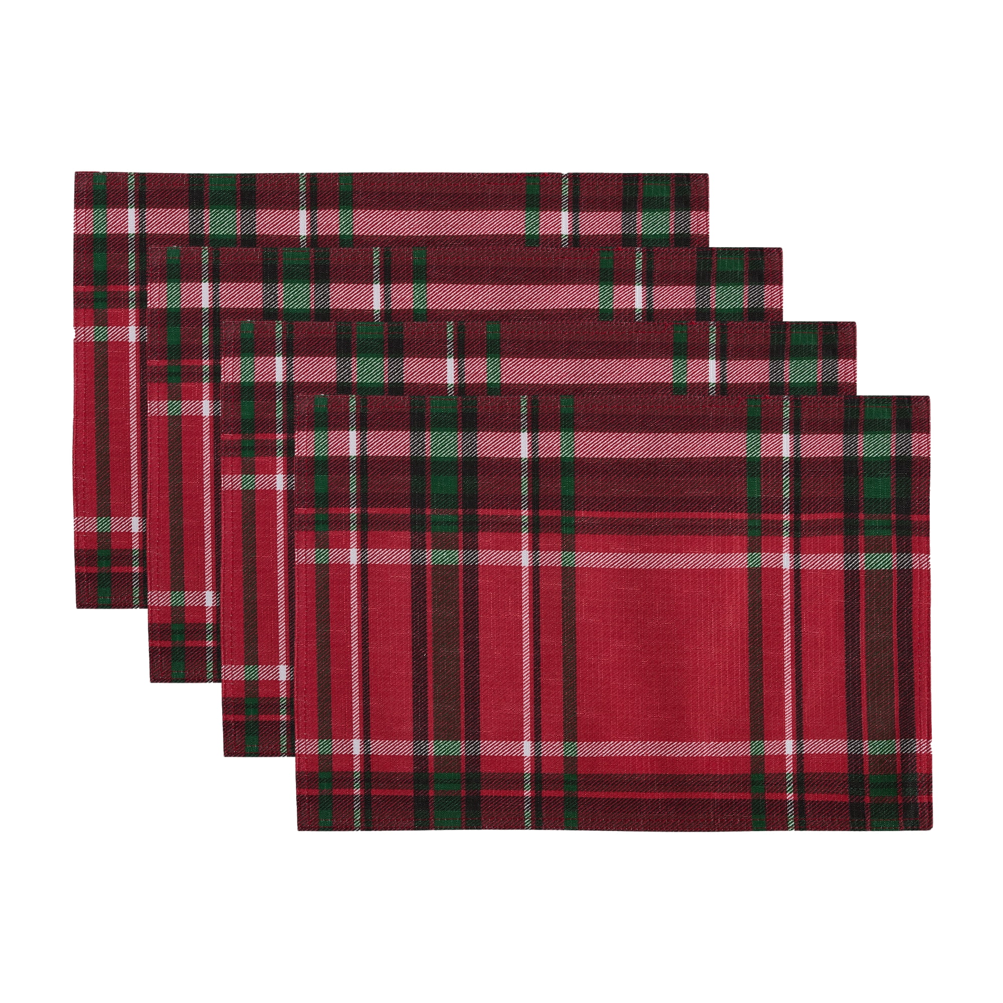 Pocono Plaid Red and Green Polyester Holiday Placemats, Set of 4