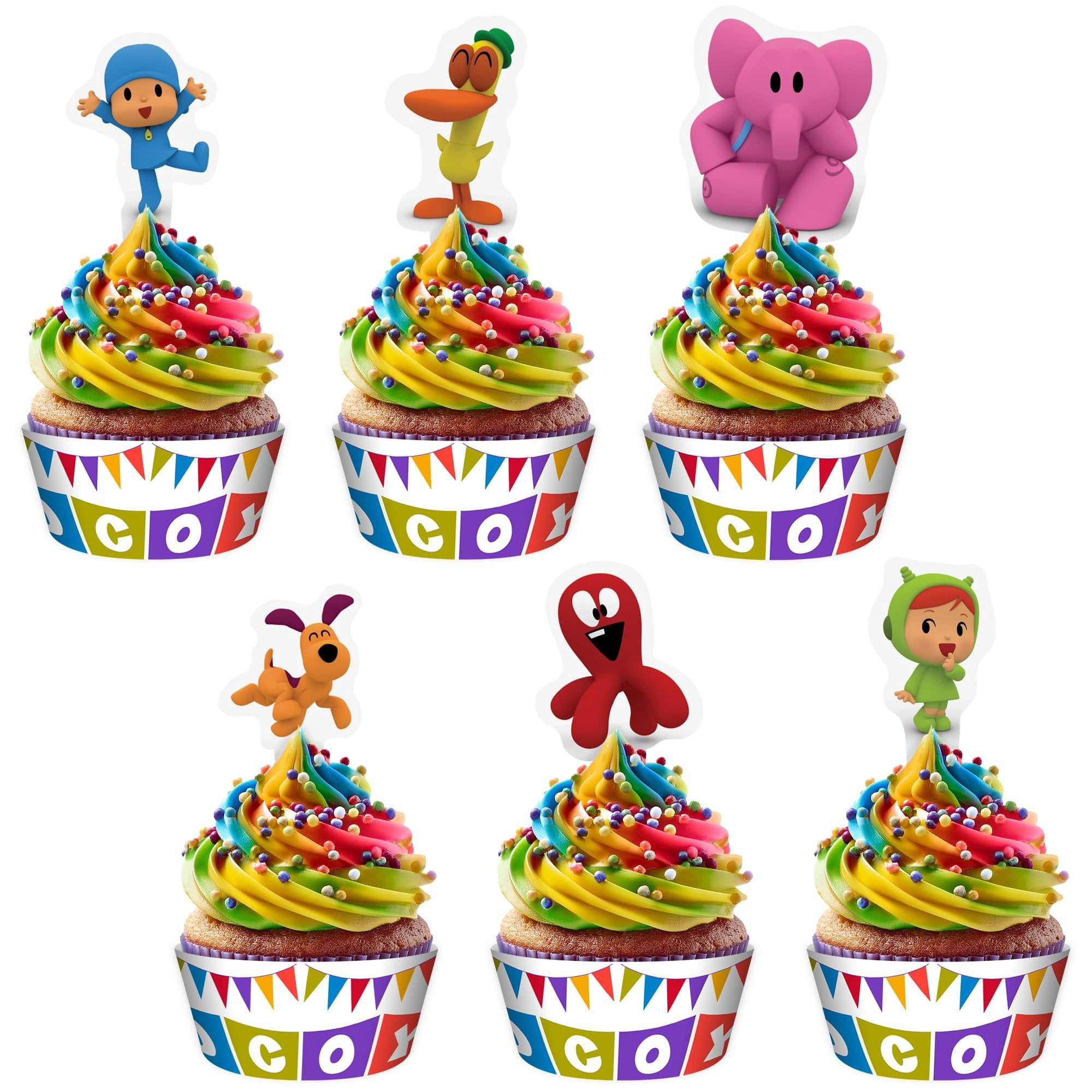 Personalized Pocoyo Theme Cake Topper – Handmade Multicolor Paper Decor, Unisex Children's Party