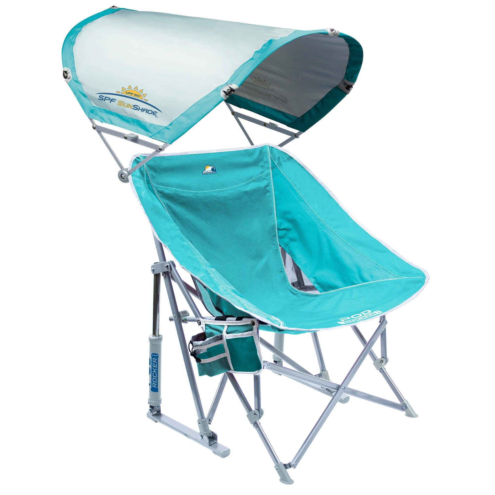 Seafoam Green Steel Camping Rocking Chair with Sunshade Canopy