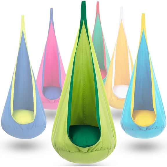 Pod Swing Seat, Hanging Hammock Chair Swing with Inflatable Pillow, Sensory Swing Chair with Pocket for Outdoor and Indoor (Blue and Green)