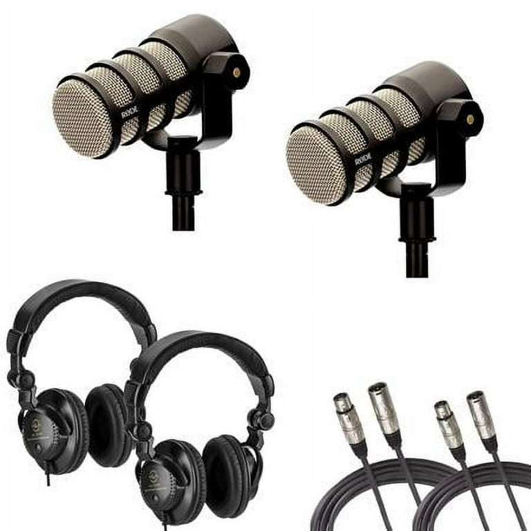 PodMic Dynamic Podcasting Microphone with Headphones and Cables, 2-Pack 