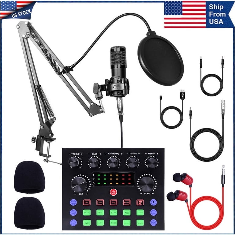 BM-800 Mic Kit with V8X Sound Card, Podcast Equipment for Live