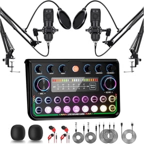 Podcast Equipment Bundle for 2, Recording Studio Package with Podcast Microphone, Audio Mixer,Pro Audio Interface, Studio Equipment for Gamer Podcasting,Recording,Vlog Living,Streaming,YouTube,TikTok