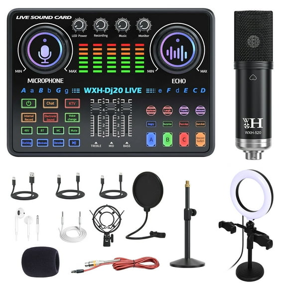 Podcast Equipment Bundle, 48V Condenser Microphone Bundle for Studio Recording & Broadcasting
