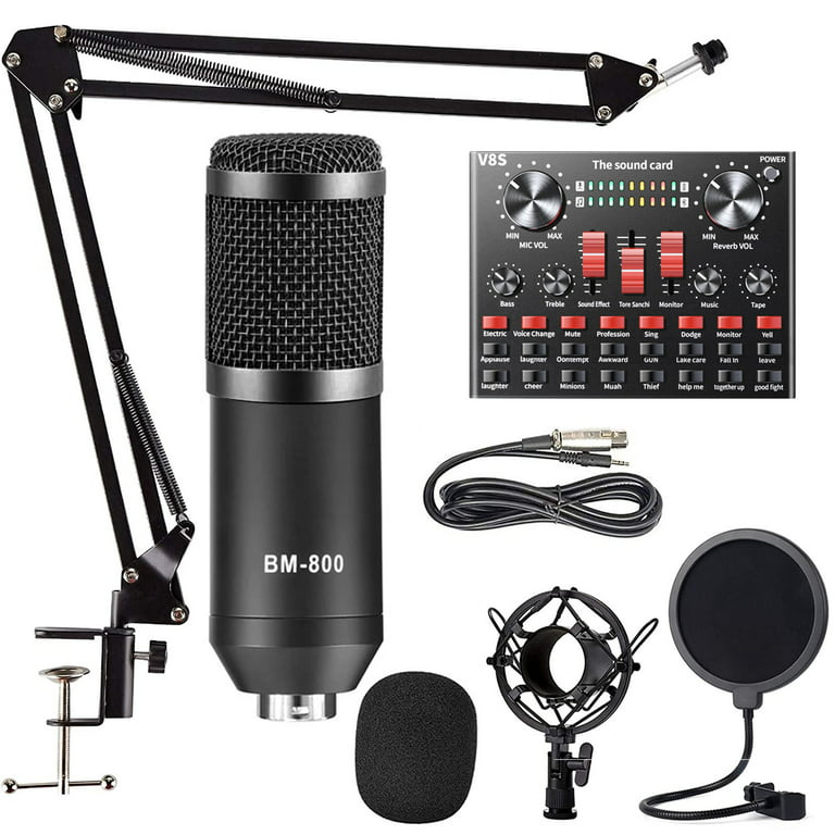 Podcast Equipment Bundle, ALPOWL BM-800 Mic Kit with Live Sound Card,  Condenser Microphone Bundle for Studio Recording & Broadcasting(Black)