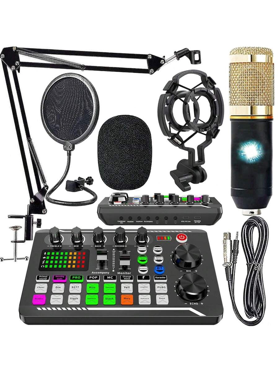 Podcast Equipment Bundle, Audio Interface With Studio Condenser Microphone For Smartphone & PC, Plug-And-Play Live Sound Card, Perfect For Streaming, Singing, And Gaming.