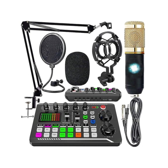 Podcast Equipment Bundle, Audio Interface With Studio Condenser Microphone For Smartphone & PC, Plug-And-Play Live Sound Card, Perfect For Streaming, Singing, And Gaming.
