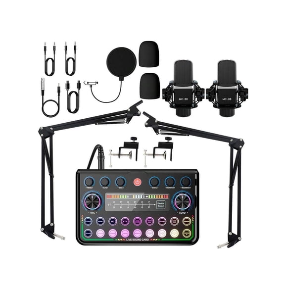 Podcast Equipment Bundle With Audio Interface, Voice Changer Condenser Microphones for Gamer, Karaoke Mic, Mic Stand and Pop Filter, Streaming Podcast Mic Starter Kit