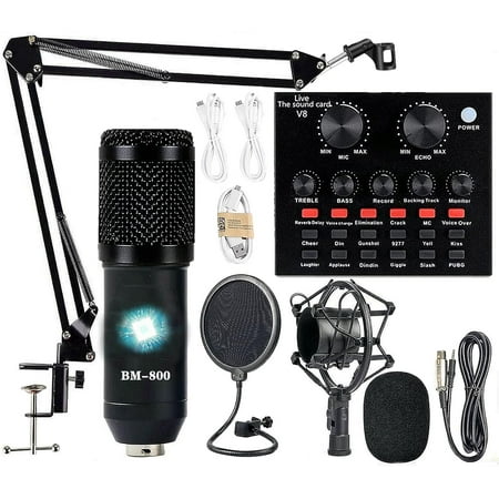 Podcast Equipment Bundle, BM-800 Condenser with Voice Changer, Recording Studio Package - Microphone Bundle for Laptop, Streaming/Live Broadcast/YouTube (AM200-V8)