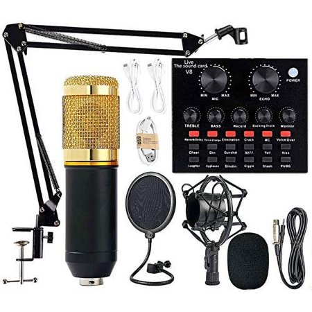 Podcast Equipment Bundle, BM-800 Podcast Microphone bundle with v8 Sound Card, Condenser Studio Microphonefor Laptop Computer Vlog Living Broadcast Live Streaming YouTube TikTok