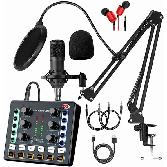 Podcast Equipment Bundle, BM-800 Recording Studio Package with Voice Changer, Live Sound Card - Audio Interface for Laptop Computer Vlog Living Broadcast Live Streaming