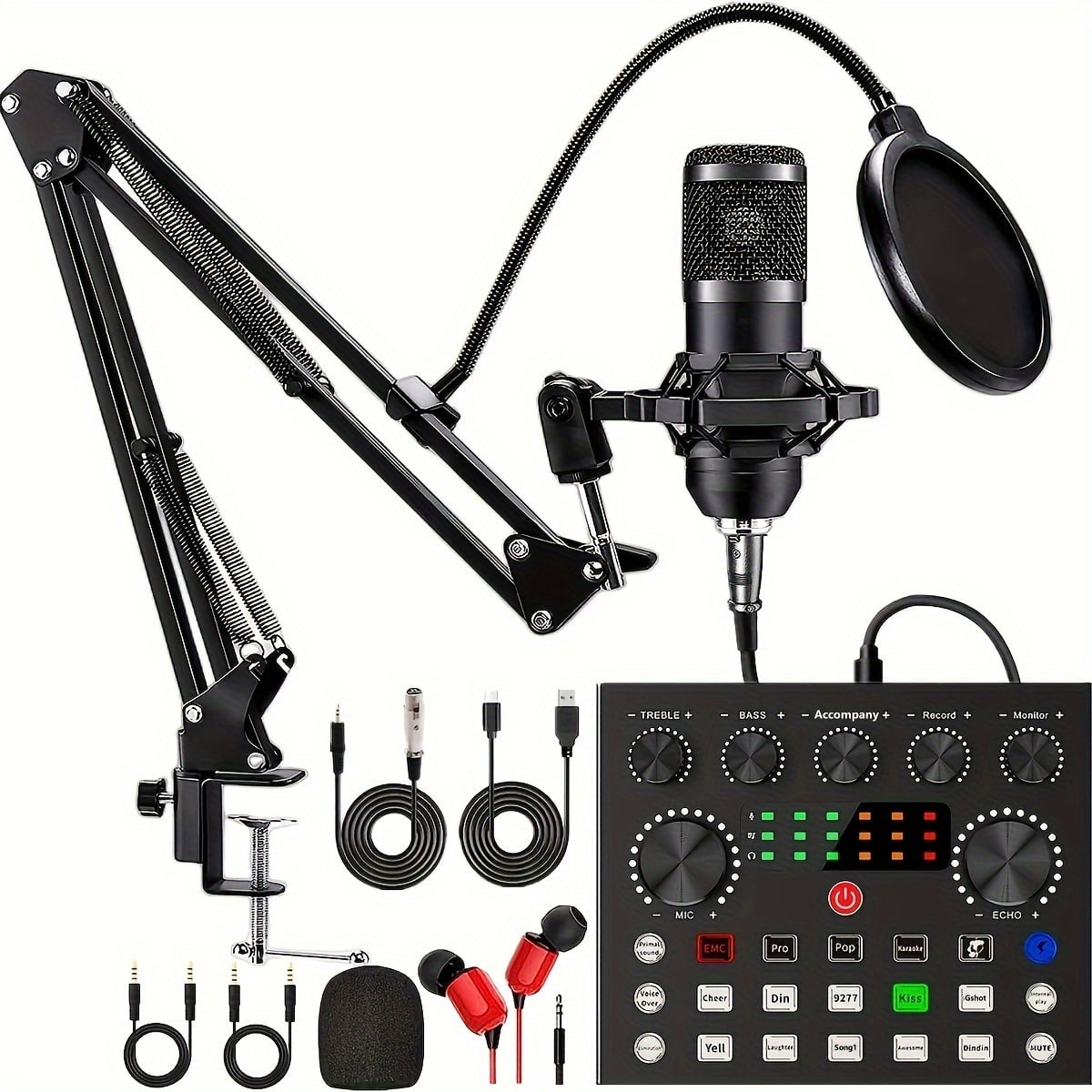 Podcast Equipment Bundle, BM800 Podcast Microphone Bundle with V8s Voice Changer, Condenser Microphone Recording Studio Package for Podcasting Live Streaming Singing PC