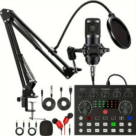 Podcast Equipment Bundle, BM800 Podcast Microphone Bundle with V8s Voice Changer, Condenser Microphone Recording Studio Package for Podcasting Live Streaming Singing PC
