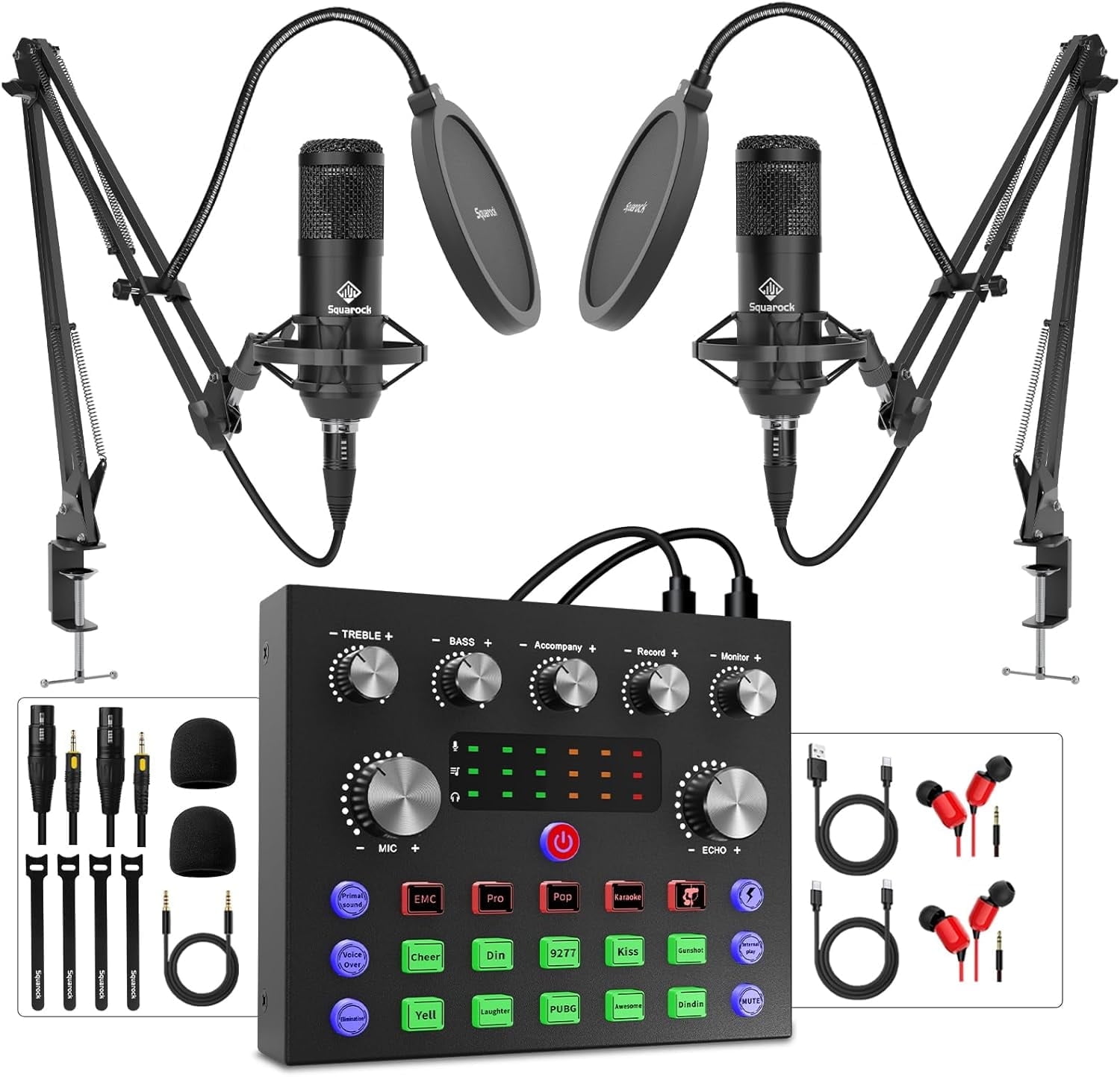 Podcast Equipment Bundle For 2, Audio Interface with Voice Changer Studio Microphone, Perfect for Live Streaming, Singing