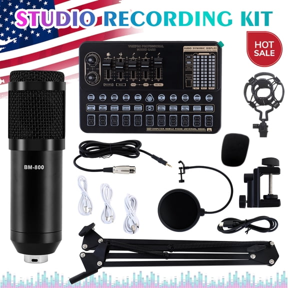 Podcast Equipment Bundle, Podcast Microphone Bundle V10XPRO Superior Sound Card Kit, BM-800 Home Studio