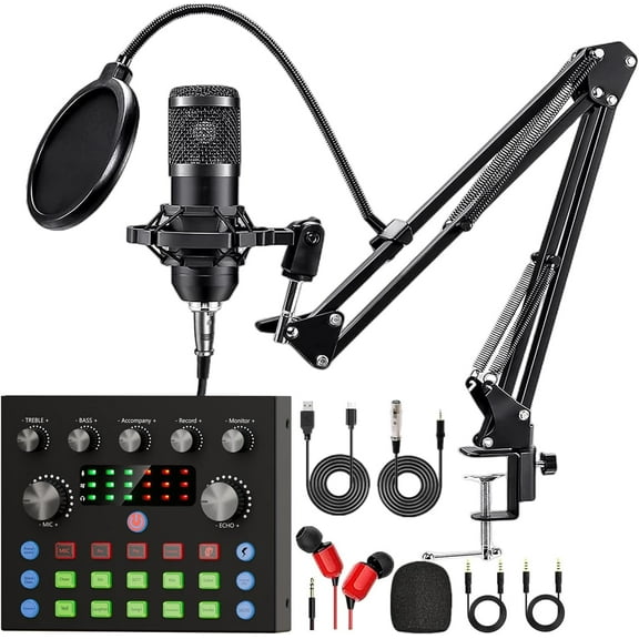 Podcast Equipment Bundle, Recording Studio Package with Microphone and Voice Changer, Live Sound Card - o Interface for Laptop Computer Vlog Living Broadcast Streaming YouTube TikTok
