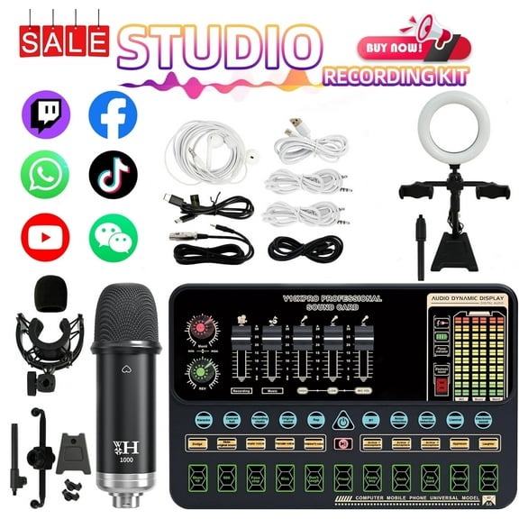 Podcast Equipment Bundle, Recording Studio Package Perfect for Recording, Broadcasting, Live Streaming, V10XPRO Voice Changer with Pro BM-800 Microphone