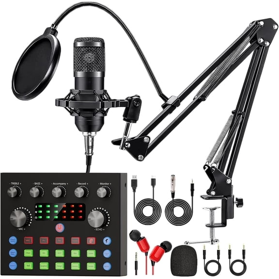 Podcast Equipment Bundle, Recording Studio Package with Podcast Microphone and Voice Changer, Live Sound Card - Audio Interface for Laptop Vlog Living Broadcast Live Streaming YouTube