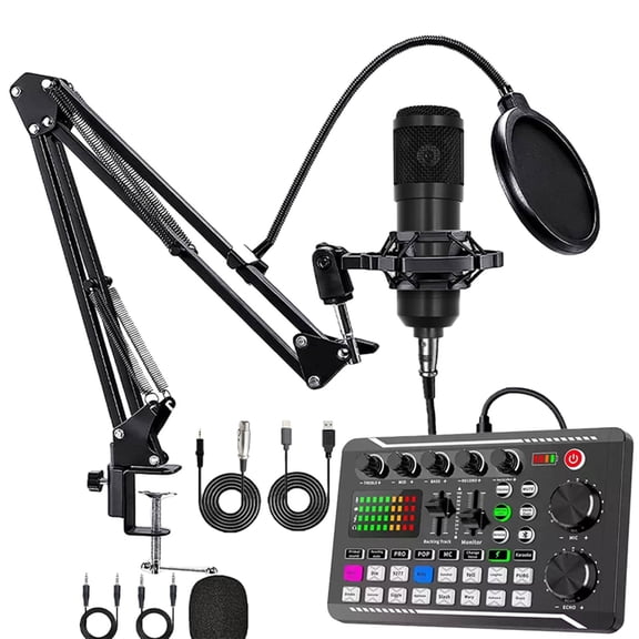 Podcast Equipment Bundle, Recording Studio Package with Podcast Microphone and Voice Changer, Studio Condenser Microphone for Podcasting, Recording, Singing, Streaming and Gaming
