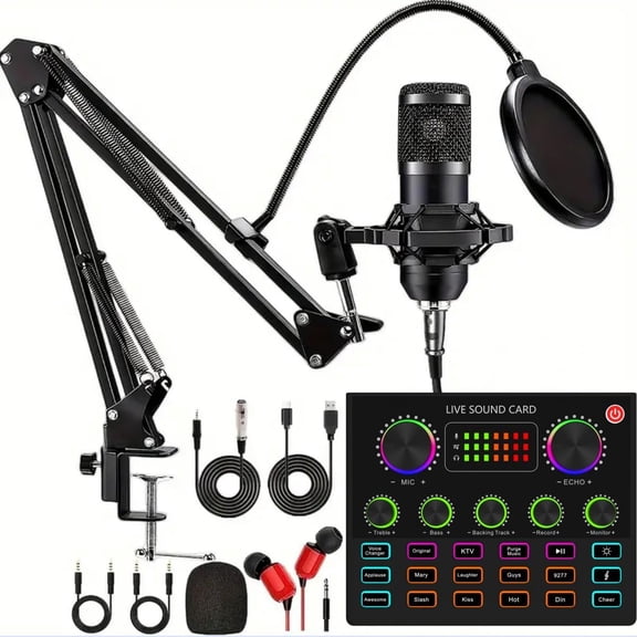 Podcast Equipment Bundle, V8max Voice Changer with Podcast Microphone Bundle - Studio Condenser Microphone  for Podcasting, Recording, Singing, Streaming and Gaming