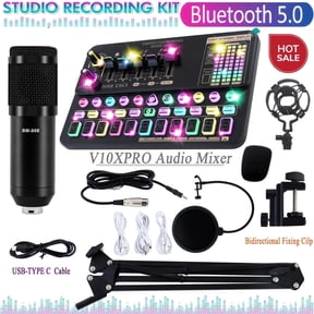 Podcast Equipment Bundle W/V10XPRO Sound Card, BM800 Condenser Microphone Bundle for YouTube TikTok Live Streaming Vlog, Recording Studio Package with Voice Changer, Bluetooth 5.0, Black