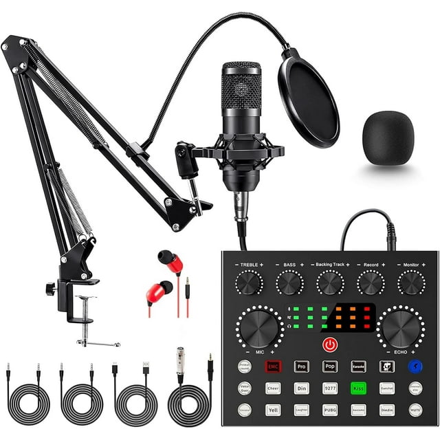 Podcast Equipment Bundle with Wired Earphone, BM800 Mic Kit with V8X