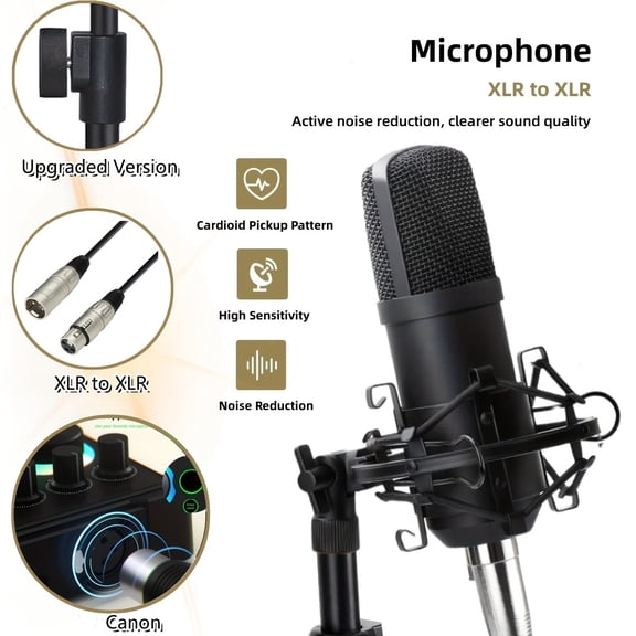 Podcast Equipment Bundle, Wired Microphone, M300 Voice Changer with XLR Condenser Microphone, Studio Microphone, Perfect for Recording, Gaming, Live Streaming