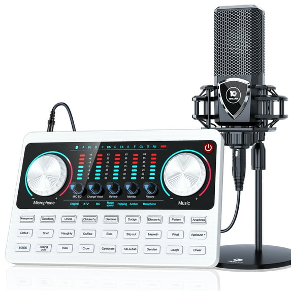 Podcast Equipment Bundle, tenlamp Q8 Podcast Microphone with Sound Board Voice Changer Mixer Controller, Studio Live Sound Card Kit for PC Smartphone Recording Live Streaming
