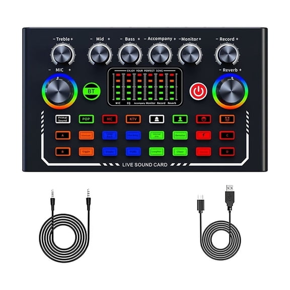 Podcast Equipment Bundle with Studio Microphone, Live Sound Card with DJ Mixer Effects
