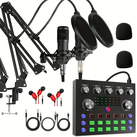 Podcast Equipment Kit/Kit for 2/Kit for 2Z, with BM800 Podcast Microphone And V8S Sound Card, Voice Changer-Audio Interface-Very Suitable for Recording, Singing, Streaming Media And Games