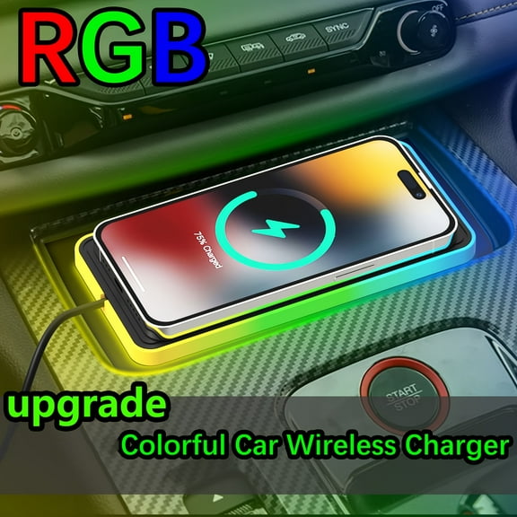 RGB Colorful Car Wireless Charger Anti slip Charging Board Wireless Charging Station Suitable for iPhone 15, 14, 13, 12, Samsung, Airdrops, Xiaomi, 15W Car Phone Charging Car Atmosphere Light