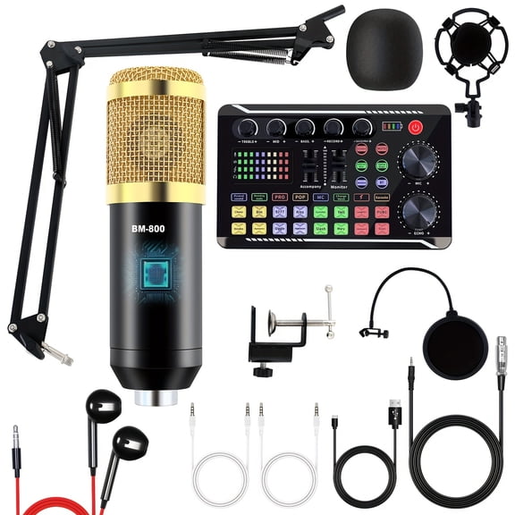 [Podcast Equipment Set] BM800 Condenser Microphone, Podcast Equipment Set - Audio Interface with All-in-one Live Sound Card And Headphones, Perfect for Recording, Broadcasting, Live Streaming