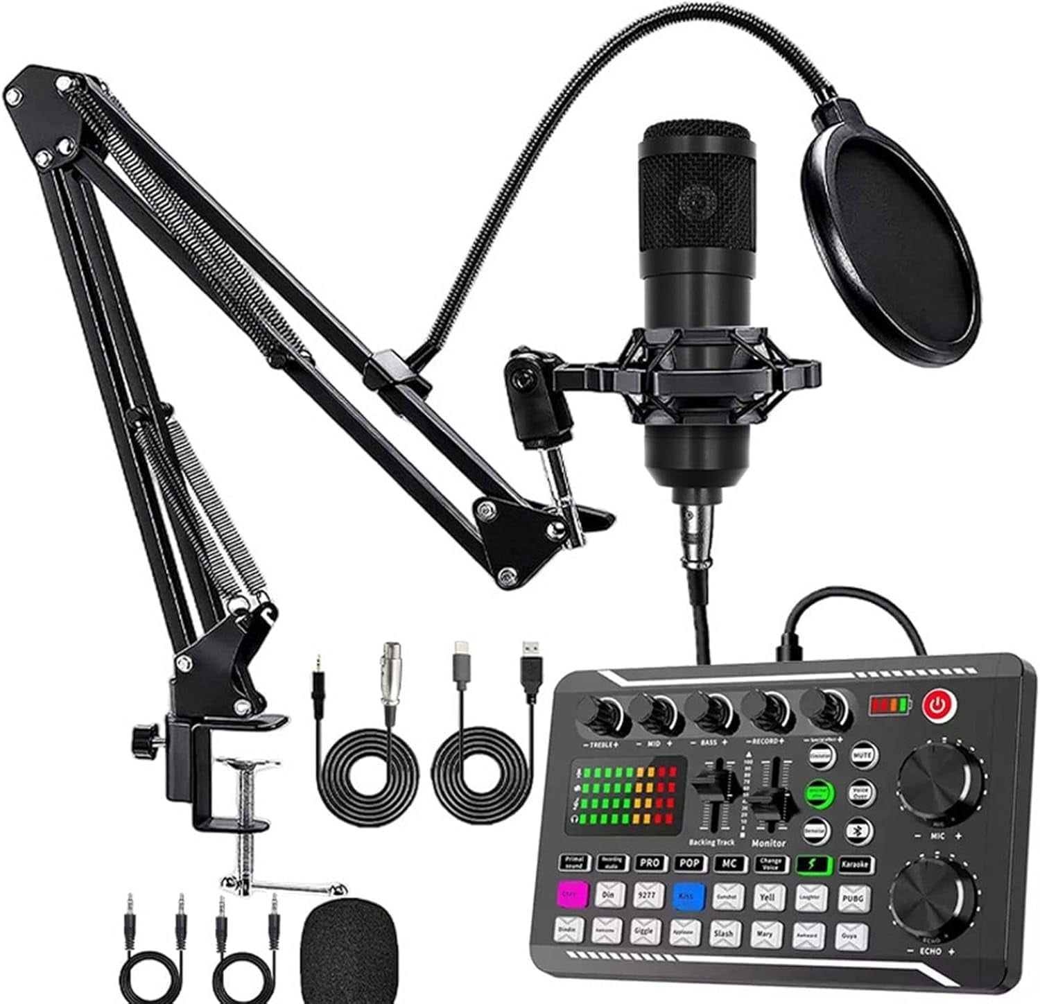 Podcast Microphone Bundle, Live Sound Card Kit with BM-800 Condenser, Podcast Equipment Bundle with Voice Changer and Mixer Functions, for PC Smartphone Studio Recording, Broadcasting, Live Streaming