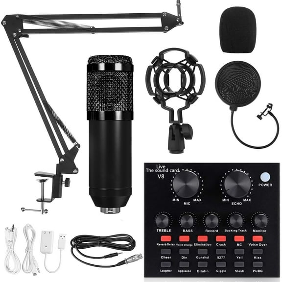 Podcast Microphone Bundle, Microphone Kit with Sound Card, Studio Equipment for YouTube TikTok Live Streaming Vlog, Broadcast Recording Studio Equipment Bundle