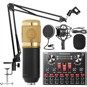 Podcast Microphone Kit with V8S Superior Live Sound Card Condenser Microphone BM-800 & Bluetooth DJ Mixer Metal Holder for Studio Recording Singing Broadcast