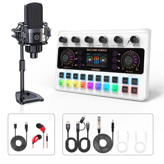 ZealSound Podcast Equipment Bundle with RGB Audio Mixer & Condenser Microphone, Touchscreen Voice Changer for Streaming, Gaming, TikTok, YouTube, PC, iPhone & Mobile