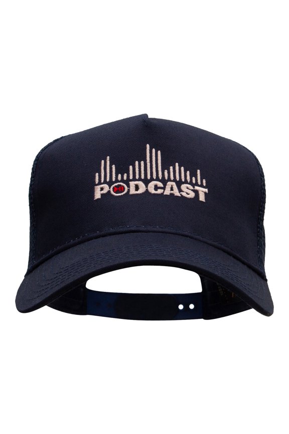 Podcast on Air Five Panels Pro Style Trucker Mesh Cap - Navy OSFM