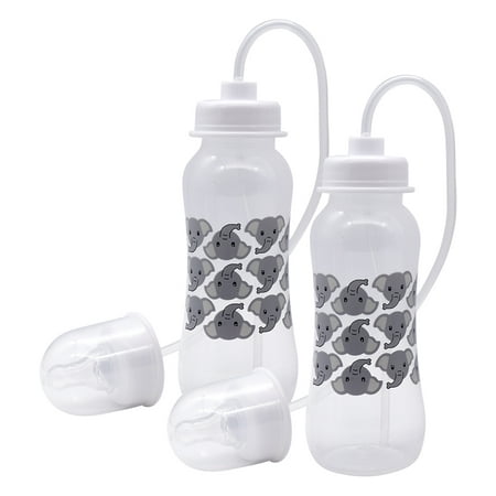 Podee Hands Free Baby Bottle - Anti-Colic Feeding System 9 oz (2 Pack - Elephant)