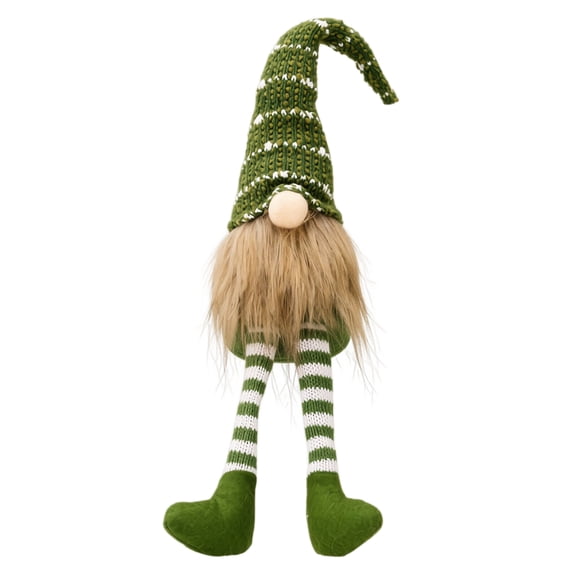 Podella Christmas Green Striped Knitted Hat Holiday Deer Dangling Legs Faceless Garden Elf, Holiday Window Display Sitter, Festive Home Decor Supplies