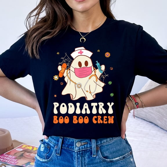 Podiatry Boo Boo Crew Ghostly Doctor T-Shirt (2XL, Black)