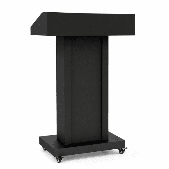 Podium Stand with 4 Lockable Wheels, Heavy-Duty Metal Lecterns & Podiums with Hidden Storage, 46.5H Portable Pulpit for Church, School, Office and Conference, Black