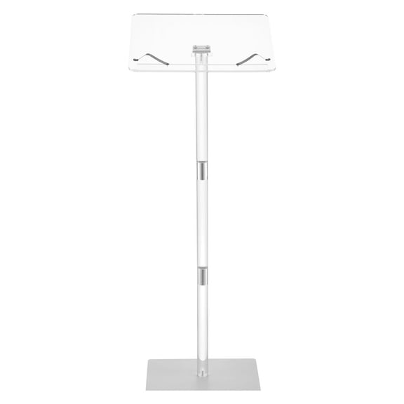 Podium Stand, 43-Inch Acrylic Lectern, Portable Laptop Desk with Wide Reading Surface, Book Clips, Adjustable Angle, Floor-Standing, for Classroom, Wedding, Conference, Lecture and Concert