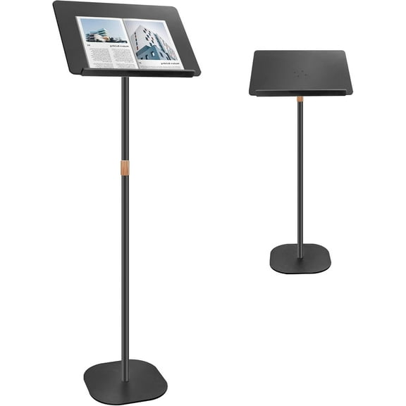Podium Stand, Lecterns & Podium Height and Angle Adjustable, Metal Pole and Base, Podium for Church, Weddings, Classroom, Speech, 16'' L x 12'' W x 56.5'' H (Black)