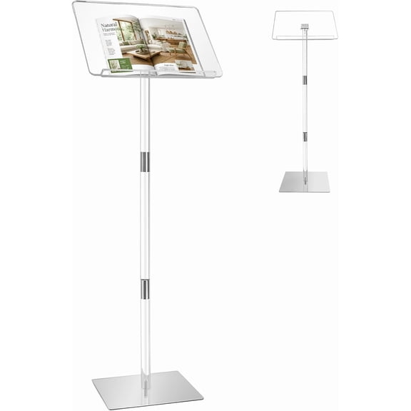 Podium Stand, Lecterns & Podiums, Acrylic Adjustable Angles with Metal Base, Podium for Church, Weddings, Classroom, Speech