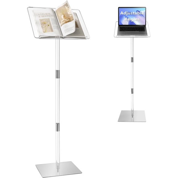 Podium Stand, Lecterns & Podiums, Acrylic Adjustable Angles with Metal Base, Podium for Church, Weddings, Classroom, Speech