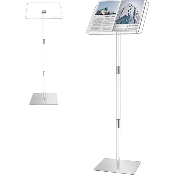 Podium Stand, Lecterns & Podiums, Acrylic Podium, Portable Podium Stand, Adjustable Angles with Metal Base, Podium for Classroom, Church, Weddings, Speech, 16" L x 12" W x 46" H, Clear