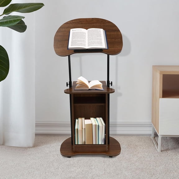 Podium Stand Mobile Laptop Cart Stand with 4 Rolling Wheels Pulpits Height Adjustable Lecture Portable Presentation Stand for Office Home (Brown)