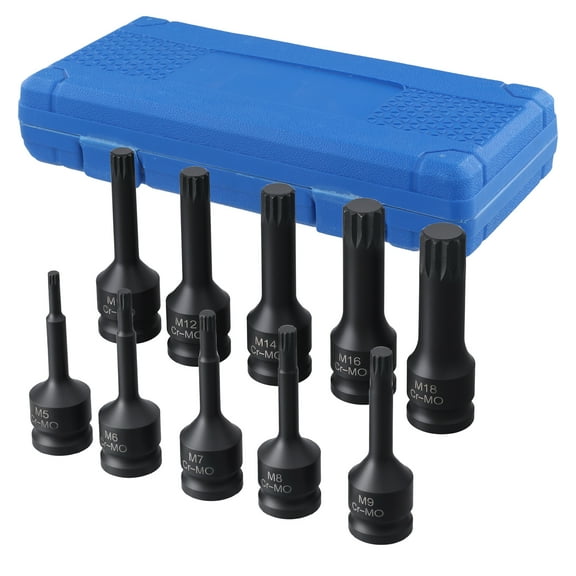 Podofo 1/2" Drive Master Impact XZN Bit Socket Set, 10-Pieces: M5 - M18, Cr-Mo Steel, Heavy Duty Storage Case